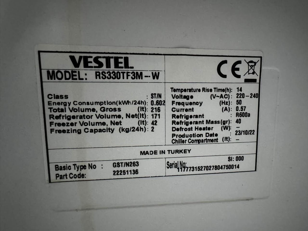 للبيع ثلاجة Vestel تركية أصلية ❄️
* الموديل: RS330TF3M-W
* اللون: أبيض
* الحالة: نظيفة جدًا، كأنها جديدة
* الاستخدام: خفيف جدًا، كانت مخصصة لحفظ الماء فقط
* ما بيها أي عطل أو تصليح، شغالة 100%
* التبريد ممتاز والفريزر يجمّد بشكل طبيعي.
* سبب البيع: الانتقال إلى ثلاجة أكبر.

السعر: 260,000 دينار قابل للتفاوض بالمعقول.

للمهتمين مراسلتي على الخاص او الاتصال ***********
