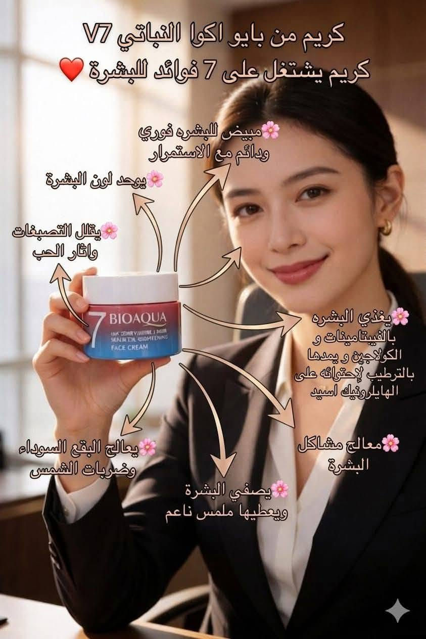 كريم بايو اكوا V7 

• تبييض فوري ودائم: يمنحكِ بياضاً طبيعياً يدوم طويلاً. 

• تغذية عميقة: غني بالفيتامينات والكولاجين والزيوت الأساسية لصحة بشرتك. 

• علاج متكامل: يساعد في التخلص من الكلف، النمش، والبقع السوداء. 

• توحيد لون البشرة: يعالج التصبغات ويصفي البشرة من آثار الحبوب. 

للحجز مراسلة الصفحة 

يوجد خدمة توصيل لجميع المحافظات العراقية 🇮🇶

#اكسبلور #متابعين #مشاهدات #لايكات #كريم_بايو_اكوا #كلف #تصبغات #نمش #اثار_حبوب #explore


**إذا كنت صاحب هذا الإعلان وتريد حذفه لأي سبب، رجاءا أرسل رسالة إلى الدعم الفني**
