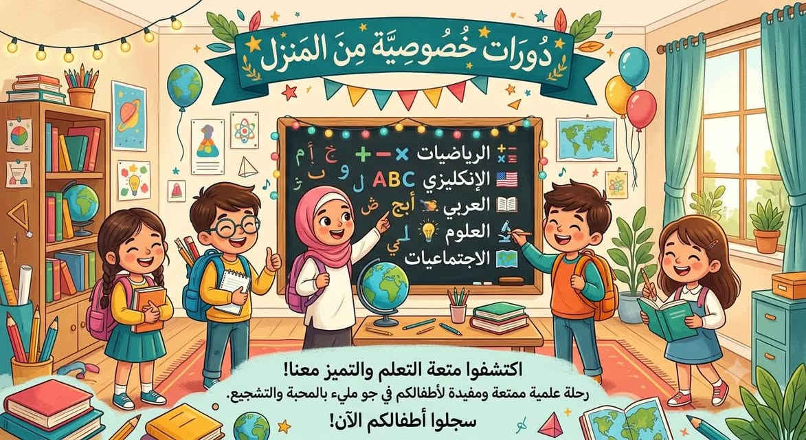 تم افتتاح دورات تقوية من المنزل للمرحلة الابتدائية
. تبدأ من الصف الثالث الى السادس الابتدائي تقوية اللغة والكتابة و اساسيات الرياضيات 📚

شرح مبسط و خبرة ٣٠ سنة في مهنة التعليمي الابتدائي 

اساليب مبسطة و تكاليف مناسبة جداً 📖

المواد المشمولة 

الرياضيات - العربي - العلوم - الاجتماعيات - الانكليزي 📝

للتسجيل والاستفسار التواصل معنا 📥

على الواتس اب : ***********
