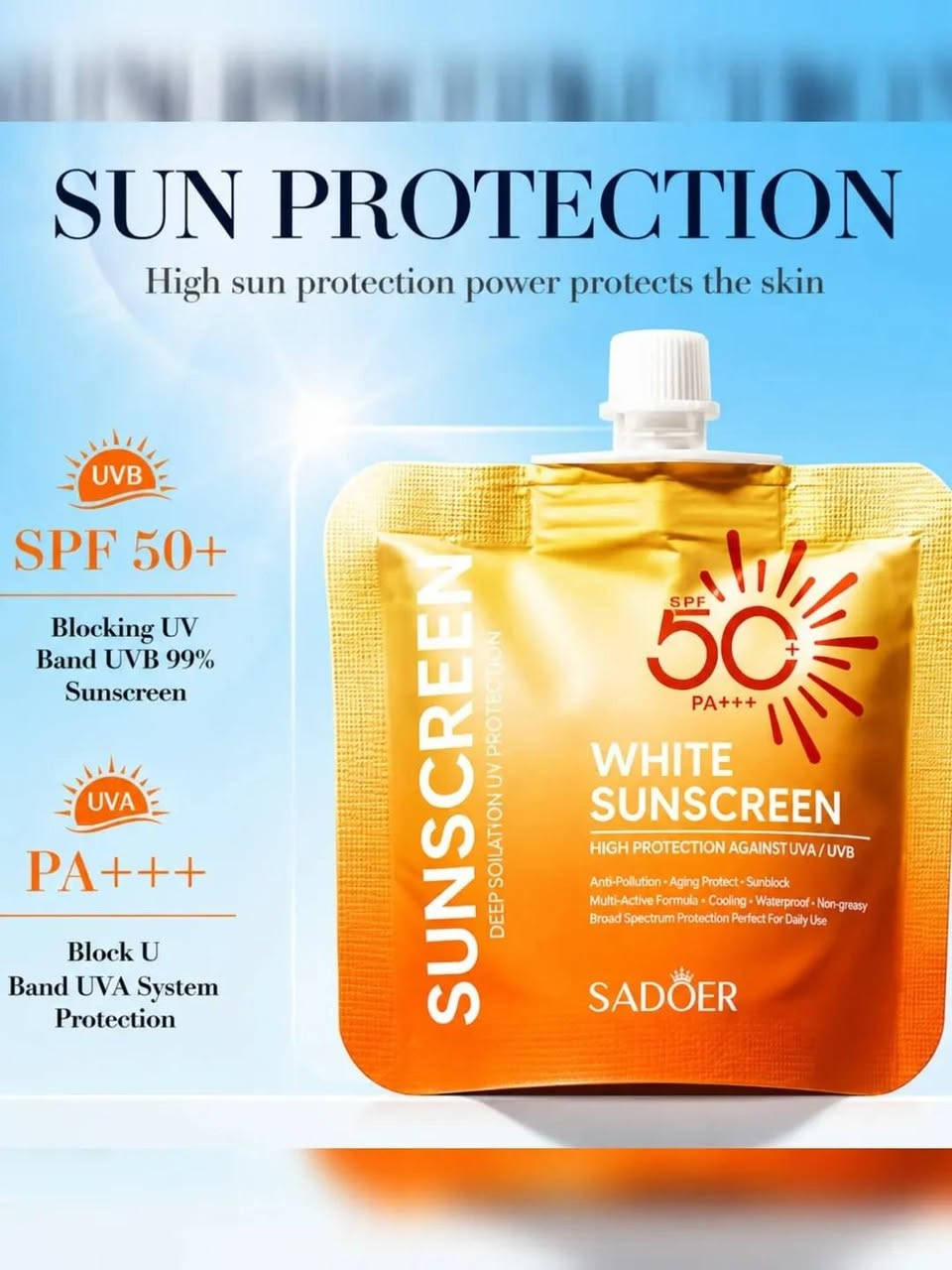 واقي شمس من ماركة SADOER💛✨

 في عبوة بحجم الجيب.حماية عالية: يتميز بمعامل حماية SPF 50+ للحماية من أشعة UVB و PA+++ للحماية من أشعة UVA.مميزات المنتج: يوفر حماية من التلوث، ترطيباً، ومقاوماً للماء والتعرق بتركيبة غير دهنية.الاستخدام: مناسب للاستخدام اليومي على الوجه والجسم، ويُمتص بسرعة ولا يترك طبقة دهنية.🌙✨💛

💌 للحجز راسلونا خاص وحددوا اللون اللي يعجبكم 💗

السعر () ‏𓂃𓈒𓏸🎀

#العراق
#ترند


**إذا كنت صاحب هذا الإعلان وتريد حذفه لأي سبب، رجاءا أرسل رسالة إلى الدعم الفني**