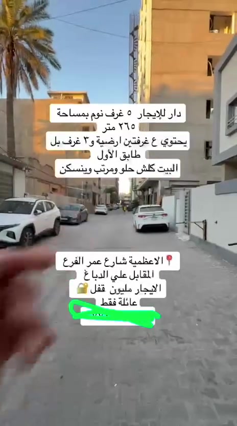للايجار بيت 5 غرف نوم شارع عمر المساحة 65متر
الايجار مليون

للاستفسار***********2
