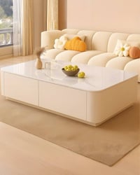 #طبلة_وسطية_زجاج أبيض خشب كوالتي عالي ودوشمة جلد ، والسطح زجاج ، أدراج...