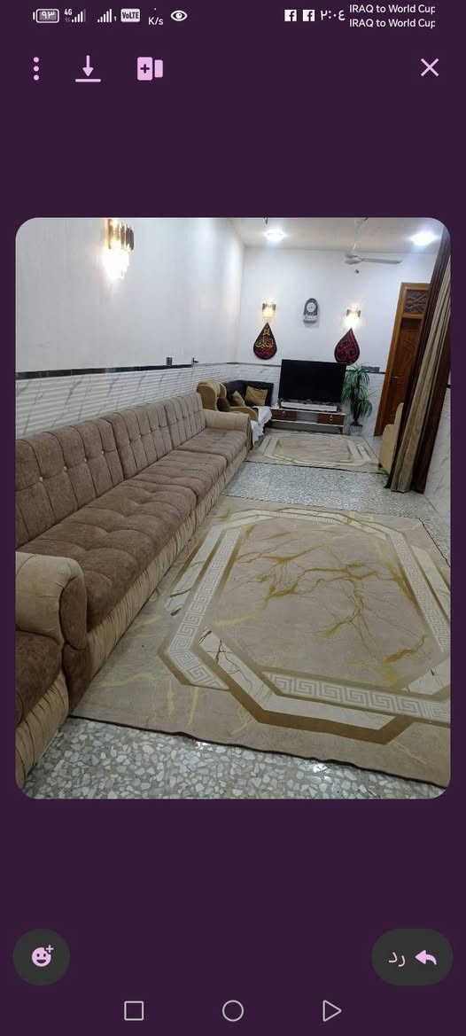 دار للبيع مساحه  100م طابق واحد كربلاء منطقة الجاير قرب صيدلية صافي صفا بناء جديد سنة 24 اقرار محكمه مباشر من صاحب ابو السند بناء ابلوك درجه اوله للاستفسار اتصال ***********
