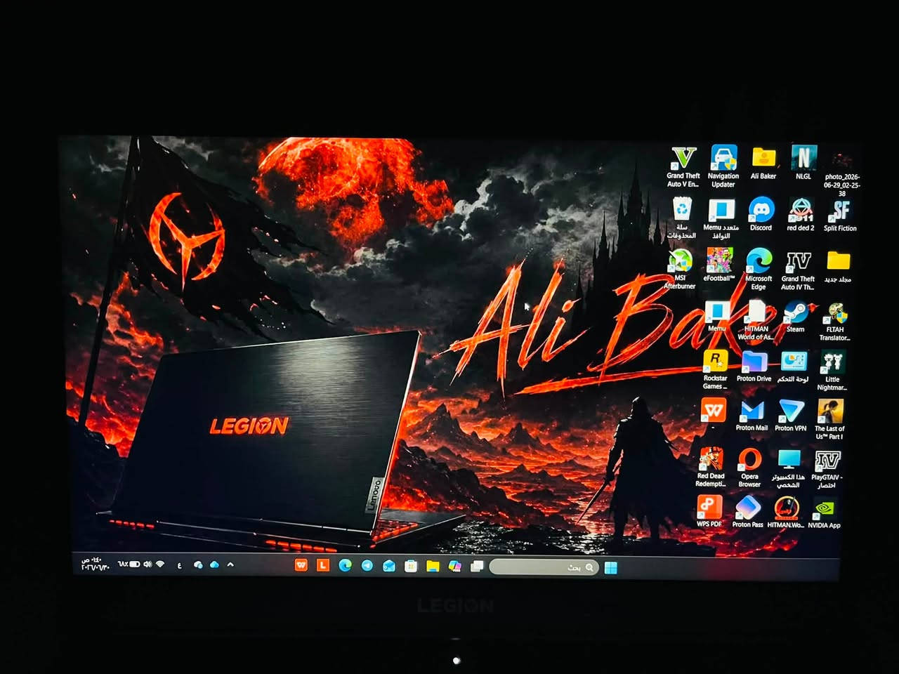 من رخصة الادمن 

* 🔹 الموديل: Lenovo Legion 5 15ACH6
* 🔹 المعالج: AMD Ryzen 5 5600H (6 أنوية / 12 خيط معالجة)
* 🔹 كرت الشاشة: NVIDIA GeForce RTX 3050 Ti

* ✅ تقنية Ray Tracing (تتبع الأشعة).
* ✅ DLSS لزيادة الفريمات في الألعاب المدعومة.
* ✅ DirectX 12 Ultimate.
* ✅ NVIDIA Reflex لتقليل تأخير الإدخال.
* ✅ NVIDIA Broadcast للبث وتحسين المايك والكاميرا بالذكاء الاصطناعي.
* ✅ NVENC Encoder للتسجيل والبث بجودة عالية مع استهلاك قليل للمعالج.
* ✅ تشغيل حتى 4 شاشات
* ✅ يدعم دقة 4K للشاشات الخارجية عبر HDMI (للعمل ومشاهدة الفيديو
* 🔹 كرت شاشة مدمج: AMD Radeon Graphics
* 🔹 الرام:DDR4-3200 MHz 16GB
* 🔹 التخزين: 1TB NVMe SSD
* 🔹 الشاشة: 15.6 إنج FHD (1920×1080) IPS
* 🔹 معدل التحديث: 120Hz
* 🔹 دعم Dolby Vision
* 🔹 الصوت: Nahimic Audio
* 🔹 نظام التشغيل: Windows 11 Pro
* 🔹 نوع الإقلاع: UEFI
* 🔹 معمارية النظام: 64-bit (x64)
* 🔹 الواي فاي والبلوتوث: مدمجة
* 🔹 لوحة مفاتيح بإضاءة خلفية (Backlit Keyboard)
* 🔹 مناسب للألعاب، التصميم، المونتاج، والبرامج الهندسية
عدد دورات الشحن ١٧٨ بطارية بحالة ممتازة 
السعر ٩٧٥ الف و بي مجال بسيط 
***********
الملحقات شاحن اصلي ٢٣٠W
⌨️كيبورت ميكانيكي EWEADN هيكل معدني 
🖱️ماوس + 💼حقيبة
