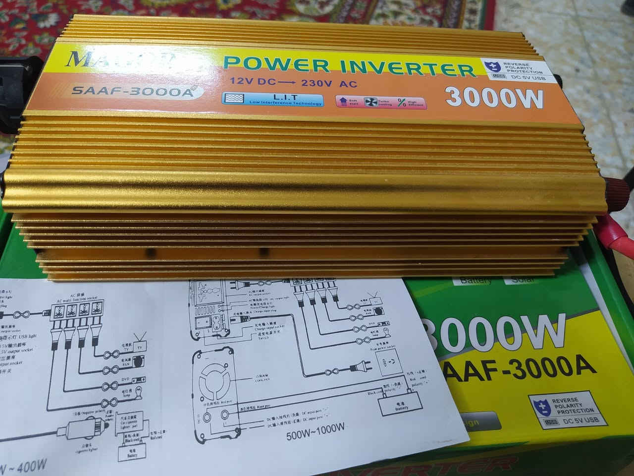 عاكسه انفيرتر ماركت ماجور 12فولت تحول الى 230 فولت جديده كارتون فان تبريد وكيبلات مع فديو توضيحي لعمل الانفيرتر السعر 50 الف مع التوصيل
*********** واتساب
