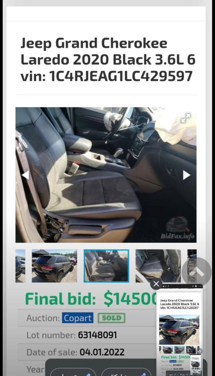 جيب كراند شيروكي - اسود - موديل 2020
رقم بغداد  لون اسود 
ماشيه 117 كم
مواصفات 
1-رادار  + جانبي + خلفي
2-اوتو بريك مانع تصادم امامي   
3-قياده ذاتيه 
4-تحديد مسار 
5-نقطه عمياء
6-دخول ذكي
7-نظام ( start/stop - ايكو - سبورت ) 
8-كشن كهرباء 
9-كشنات تدفئه 
10-ستيرن تدفئه
11-تحكم ستيرن جهتين  
13- جنطه كهرباء
حادثها جاملغ و شبر من البنيد راجع بارد 
مكفوله الدواخل مالته  
السعر 228
اي نقص مابيه 
اتصال او واتساب ***********
