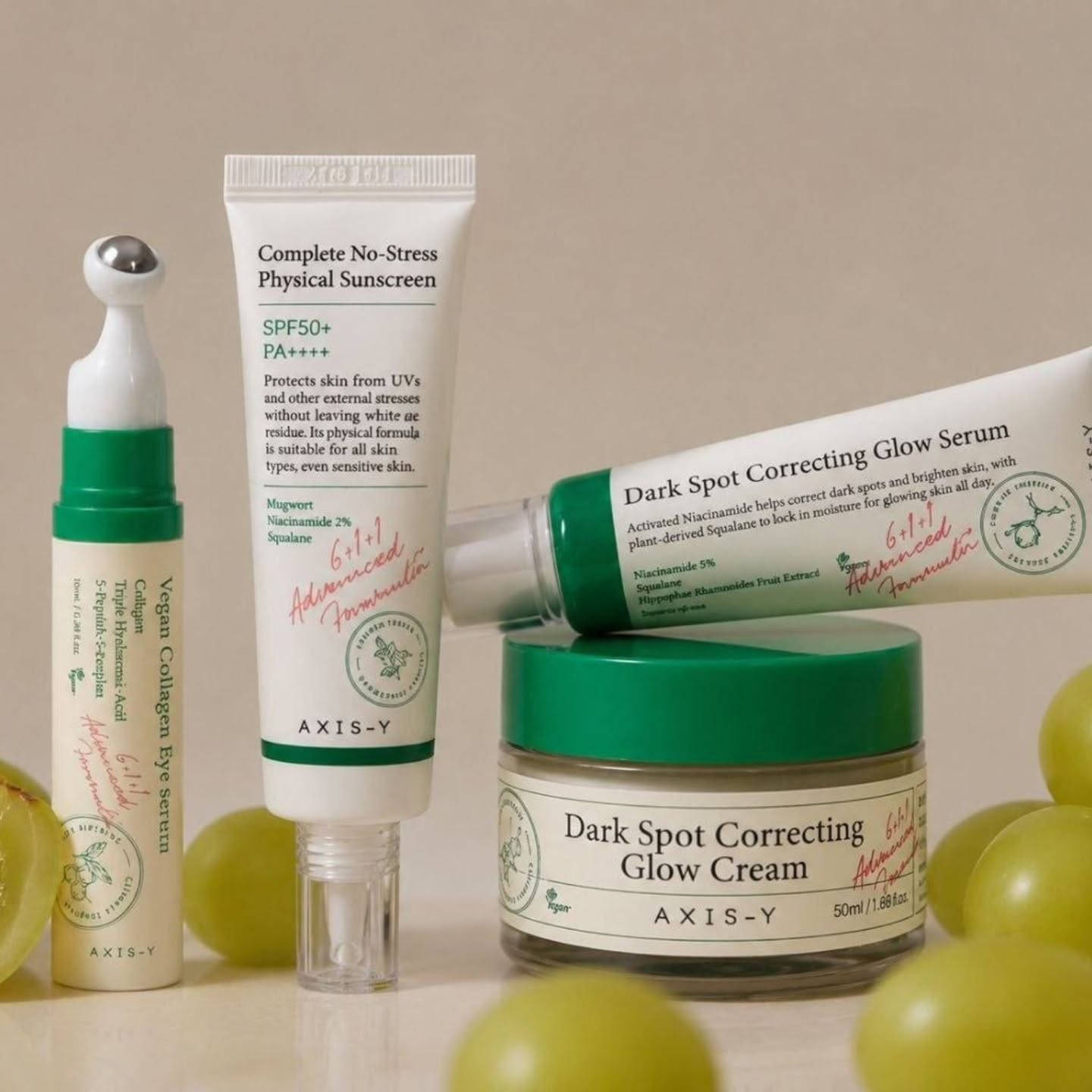 🌿 روتين AXIS-Y الكوري المتكامل 🇰🇷✨
💧 سيروم AXIS-Y Dark Spot Correcting Glow Serum ✔️ يعالج التصبغات وآثار الحبوب ✔️ يوحد لون البشرة ويمنحها إشراقة طبيعية 

✨ كريم AXIS-Y Dark Spot Correcting Glow Cream ✔️ ترطيب عميق وتفتيح للبقع الداكنة ✔️ يقوي حاجز البشرة ويهدئ التهيج 

👁️ سيروم العين AXIS-Y Vegan Collagen Eye Serum ✔️ يقلل الهالات السوداء والانتفاخ ✔️ يرطب ويخفف الخطوط الدقيقة حول العين 

☀️ واقي الشمس AXIS-Y Complete No-Stress Sunscreen ✔️ حماية عالية من أشعة UVA & UVB ✔️ يرطب البشرة دون ملمس دهني


**إذا كنت صاحب هذا الإعلان وتريد حذفه لأي سبب، رجاءا أرسل رسالة إلى الدعم الفني**