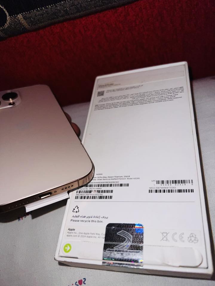 آيفون 16برو ماكس شرق أوسط ذاكرة 256 النظافة 100% ضمان ABM البطارية 92ما مبدل أي قطعة فقط مفتوح الظهر بالغلط السعر مليون وربع وبيه مجال 

واتساب ***********📞
