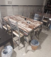 مرحبا ميز طعام عدد 2 مع كراسي عدد 8 ستانلس ستيل ثقيل اصلي ومرمر الشراي...