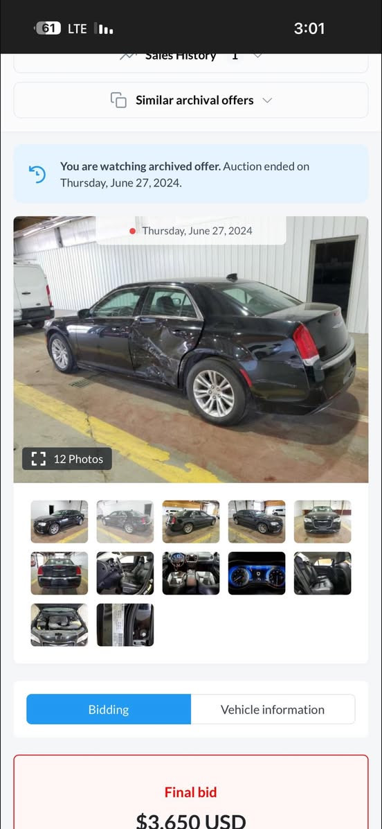 كرايسلر. C300
اوباما موديل 17 مسجلة 23 
السيارة ضربتها موضحة بالصورً
الباقي كفالة 
رقم بصرة بأسمي 

اي استفسار الاتصال على الرقم 

+964 771 950 0080
