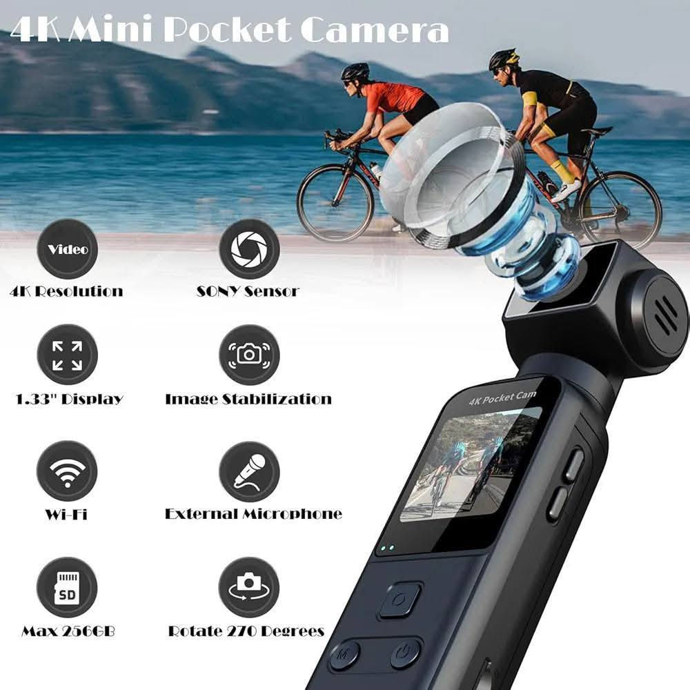 كاميرا جسم رياضية 4K مع ميكروفون خارجي، كاميرا جيب صغيرة Wifi للفيديو والصوت قابلة للدوران ومضادة للاهتزاز مع منفذ رام ومسجل لسائق الدراجة أثناء السفر للرياضة الخارجية والدراجة والسفر موضحة بالصور السعر50 الف للطلب او الاستفسار *********** متوفر توصيل بغداد ومحافظات تابع الصفحة يوصلك كلشي جديد
