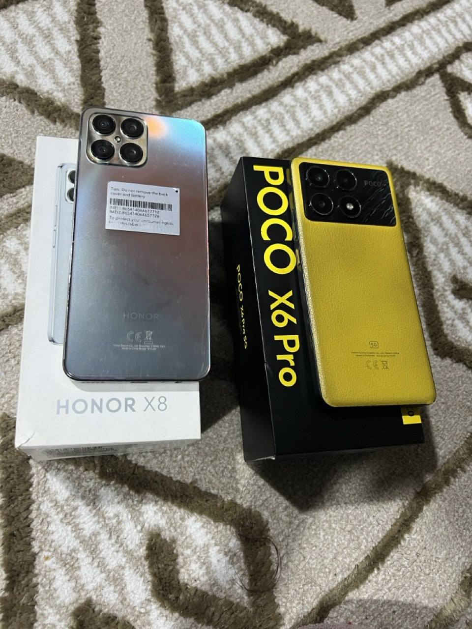 بوكو اكس 6برو
ذاكره 512 ✔️ عشوائية 12+8 رام✔️

كامل ملحقات ✔️ نضافه 95٪✔️

سعره 325 وبي مجال ✔️

هونر اكس 8

ذاكره 128 ✔️عشوائية 6+2رام ✔️

ملحقاته كارتونه فقط ✔️ نضافه 95٪✔️

سعره 150وبي مجال ✔️

تواصل (***********)
