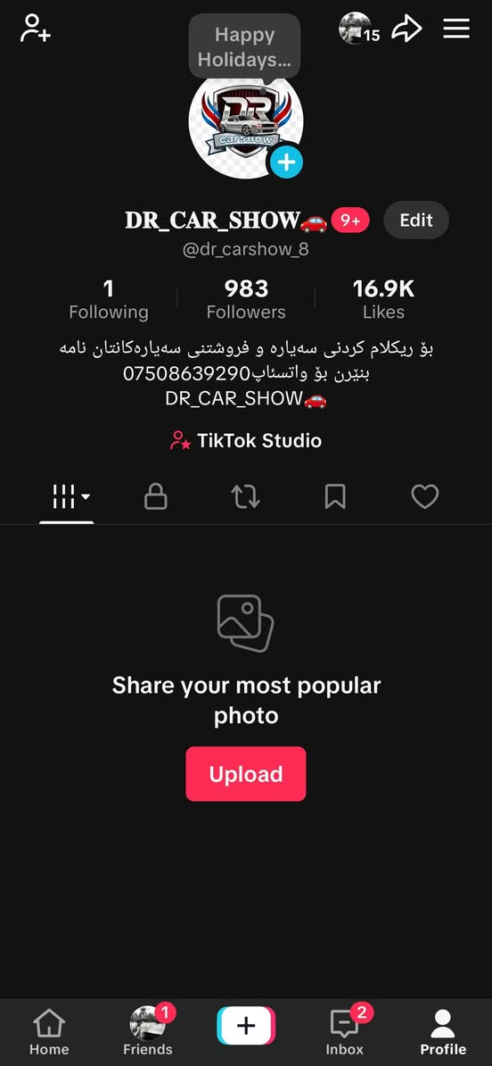 بەناوی خوای گەورە بەخێربێن بۆ گروپی DR_CARSHOWهەلسای بە دانانی پەیج وئەکاونت بۆ فروشتنەوەی سەیارەکانتان بە زوترین کات و نرخێکی گونجاو وە ریکلام کردن و پوست کردنی سەیارەکانتان لە پەیجەکانمان بە نرخێکی گونجاو وە هەر کەسەک پسیاری هەبێی و زانیاری هەبئ دەتوانی پسیار بکات و خزمەتی دەکەین  وە ئامادەین بۆ ریکلام کردنی VIP هەرکەسک پسیار و سەیارەی یاهەر سەیارەکتان ویست  دەتوانن لە واتسئاپ نامە بنێرئ بۆ ئەو ژمارەیە 0750863920
***********
رێز و ئێحترامان بۆ هەموتان هەیە بەخێرهاتن 🚗🖤 أربيل, العراق
