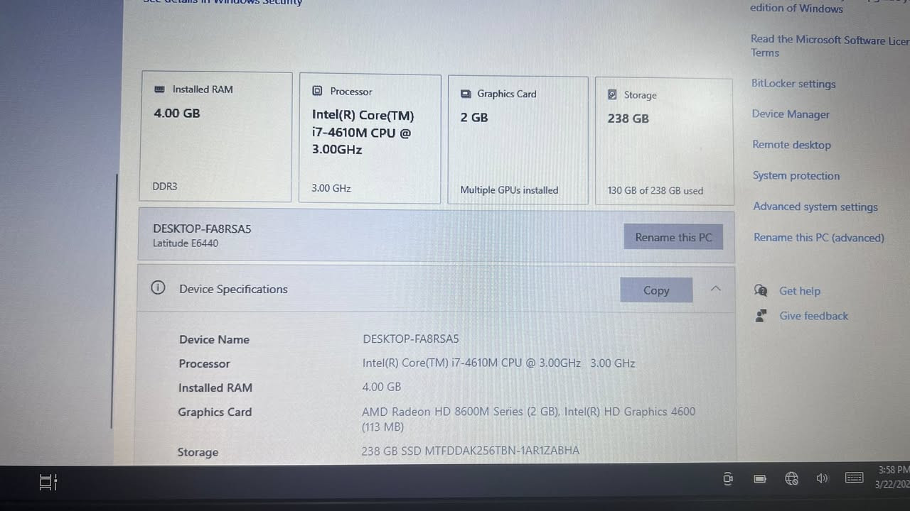 سلام عليكم لابتوب dell latitude e6440  للبيع
المواصفات : 

معالج : i7-4M 3.00 ghz

رام : 4gb ddr3 

التخزين : 256 ssd

كرتين شاشة داخلي وخارجي 
السعر : 100 

ملاحظة : اللابتوب بدون نظام فقط تاخذه تنصبله النظام اللي تريده انت.

اللابتوب مناسب للتصفح والدراسة فقط ، ممكن يشتغل وياك كأمن سيبراني لكن مو توزيعات قويه.

"غير مناسب للألعاب".


**إذا كنت صاحب هذا الإعلان وتريد حذفه لأي سبب، رجاءا أرسل رسالة إلى الدعم الفني**