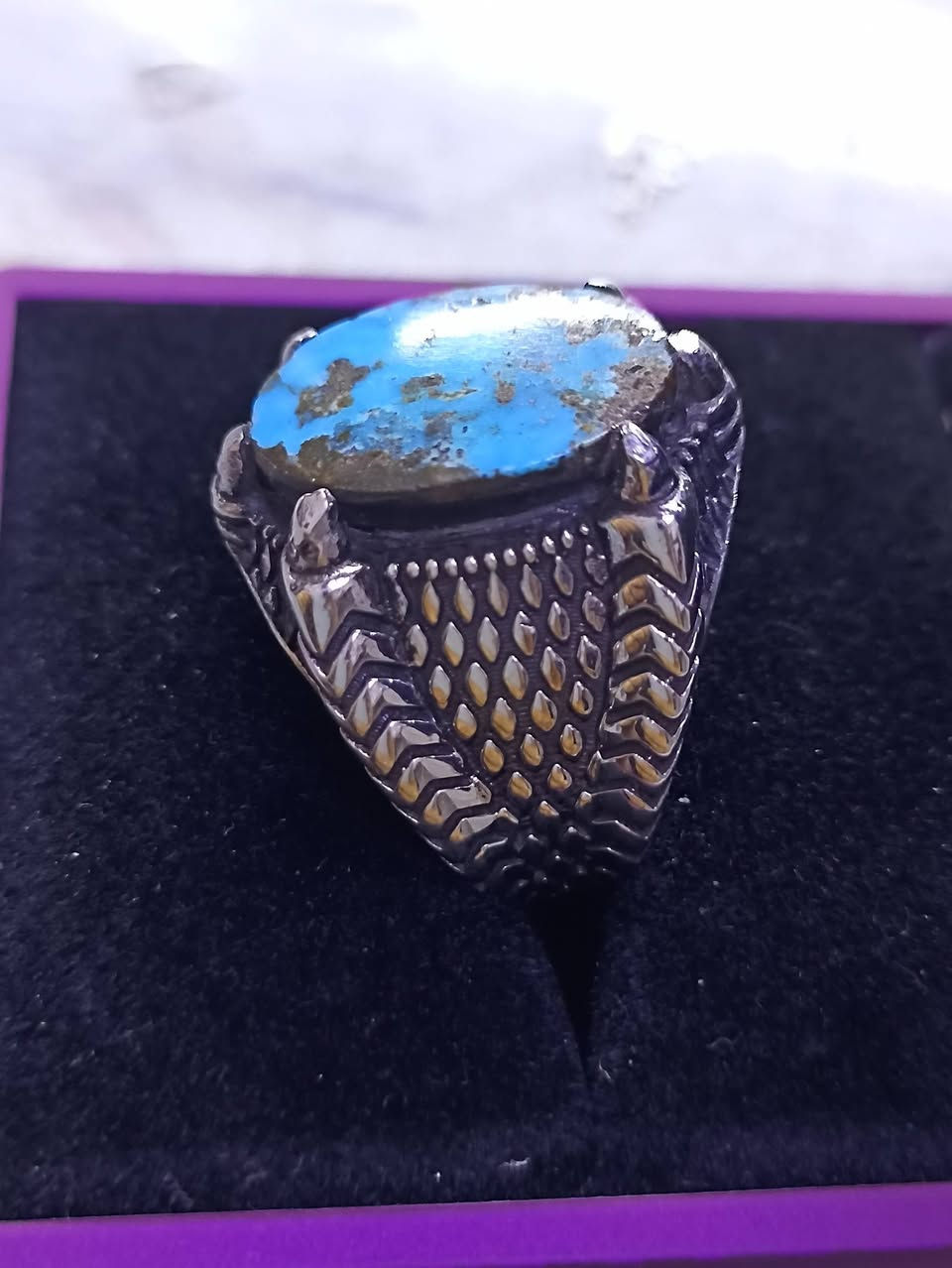 خاتم حجر النيشابور 
صياغه يدوي قديم
الوزن 14g
السعر75
واتساب***********
العنوان كربلاء
