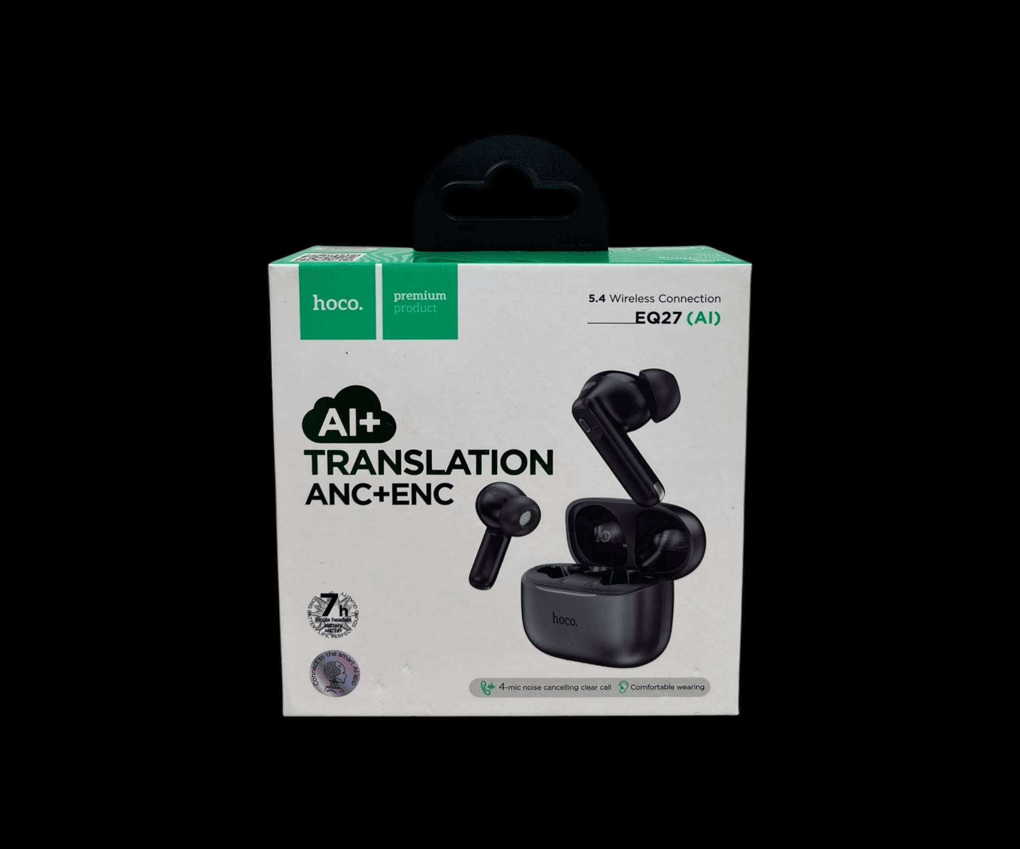 ايربود HOCO EQ27 AI للترجمة الفورية مع عزل ضوضاء
الاستخدامات

الترجمة الفورية أثناء المكالمات الهاتفية عند ربط السماعة بالتطبيق المخصص.

إجراء مكالمات واضحة حتى في الأماكن المزدحمة بفضل عزل الضوضاء.

الاستماع للموسيقى، الفيديوهات، والبودكاست بجودة صوت عالية.

مناسبة للسفر، العمل، الدراسة، والتواصل مع أشخاص بلغات مختلفة.

المميزات

ترجمة ذكية بالذكاء الاصطناعي (AI Translation) تدعم الترجمة عبر التطبيق لأكثر من 134 لغة.

تقنية عزل الضوضاء ANC + ENC لتحسين جودة المكالمات وتقليل الضجيج المحيط.

4 مايكروفونات لالتقاط صوت واضح أثناء المكالمات والترجمة.

إصدار بلوتوث 5.4 لاتصال أسرع وثابت مع استهلاك أقل للطاقة.

جودة صوت Hi-Fi مع دعم بروتوكولات الصوت: HSP  HFP  A2DP  AVRCP.

عمر بطارية السماعات حتى 7 ساعات استخدام متواصل.

علبة شحن توفر حتى 28 ساعة استخدام إجمالي (تشحن السماعات عدة مرات).

شحن عبر USB-C (DC 5V) سريع وسهل.

تصميم مريح مع سدادات سيليكون متعددة المقاسات لثبات أفضل داخل الأذن.

تحكم باللمس لتشغيل الموسيقى، المكالمات، والمساعد الصوتي.

محتويات الصندوق

سماعتي ايربود HOCO EQ27 AI

علبة شحن

كابل شحن USB-C

سدادات أذن سيليكون إضافية

دليل الاستخدام

الملاحظات

الترجمة تعمل عند ربط السماعة بتطبيق الهاتف (يتطلب إنترنت).

الترجمة مخصصة للمكالمات والمحادثات، وليست ترجمة مستقلة بدون هاتف.

سعر25
توصيل يغداد3000
باقي المحافضات5000
يُنصح بشحن السماعة بالكامل قبل أول استخدام.


**إذا كنت صاحب هذا الإعلان وتريد حذفه لأي سبب، رجاءا أرسل رسالة إلى الدعم الفني**