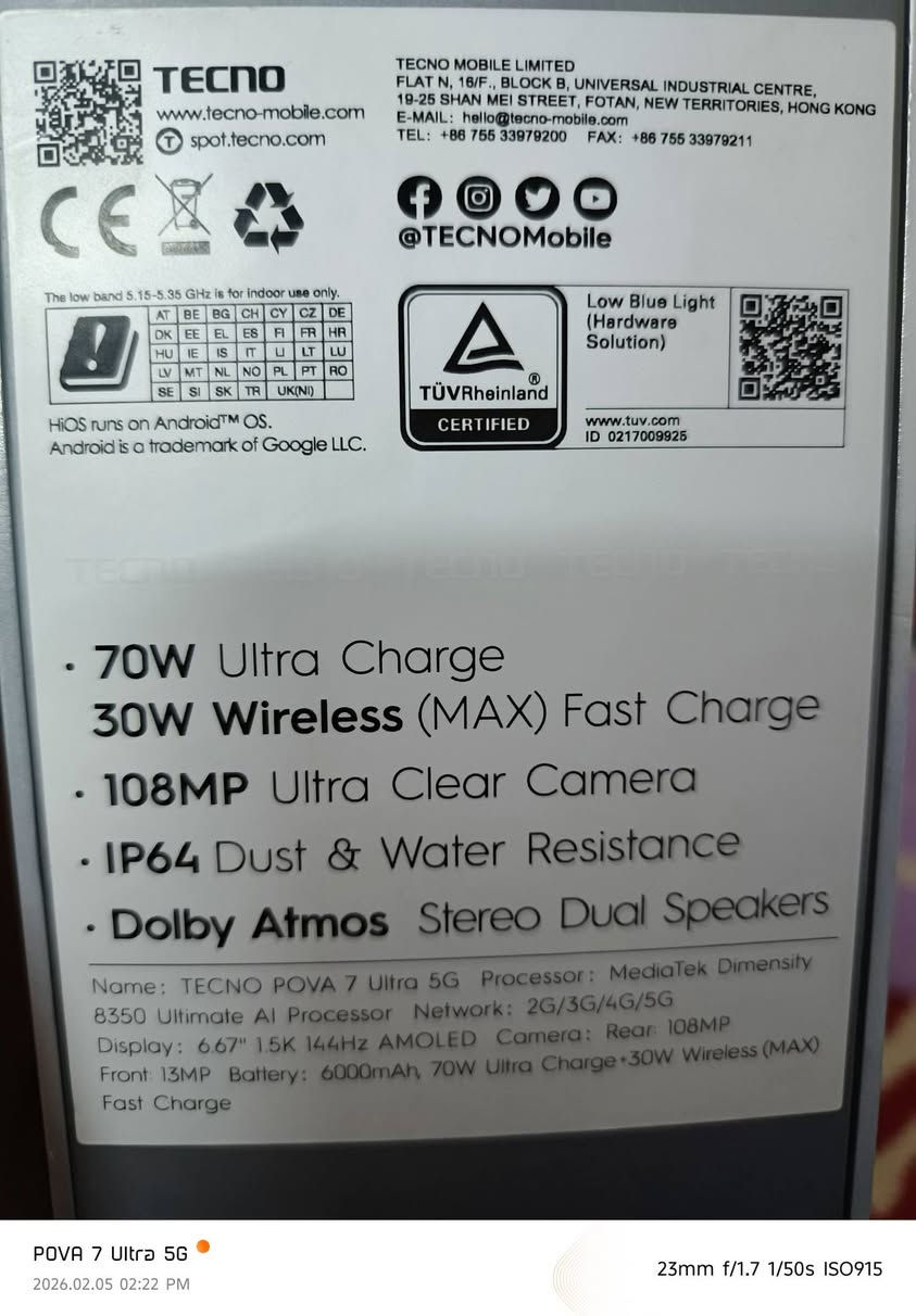 ​📱 للبيع: ملك الفئة TECNO POVA 7 Ultra 5G (نسخة الـ Ultimate) 👑
الجهاز بحالة الوكالة (Zero)، استخدام شخصي حذر لمدة 3 أشهر فقط. اللون أبيض ثلجي ⚪ ونظافة تامة (أخو الجديد) 🚿.
​🧠 وحدة المعالجة المركزية وأنظمة التبريد:
​المعالج: MediaTek Dimensity 8350 Ultimate بـ معمارية 4 نانومتر الموفرة للطاقة 🧠.
​عدد الأنوية: معالج ثماني النواة (Octa-core) بتردد يصل لـ 3.0GHz لأداء صاروخي 🚀.
​نظام التبريد: منظومة متطورة مكونة من 12 طبقة تبديد حراري ❄️ تمنع الحماوة (Thermal Throttling) نهائياً 🧊.
​الأداء الفعلي: تشغيل PUBG Mobile بـ 120FPS ثابتة 🎮، ويدعم COD و Genshin Impact بأعلى إعدادات 🕹️.
​📱 الشاشة والنظام البصري:
​نوع الشاشة: شاشة AMOLED خرافية تدعم جميع الألوان📱✨.
​التردد: سرعة تحديث 144Hz لسلاسة مطلقة 🏄‍♂️ ودقة +FHD لتفاصيل دقيقة 💎.
​الكاميرا الخلفية: بدقة 108MP احترافية تدعم الذكاء الاصطناعي 📸📸.
​الكاميرا الأمامية: بدقة 13MP لصور السيلفي 🤳✨.
​🔋 منظومة الطاقة وإدارة الشحن:
​البطارية: سعة عملاقة 6000mAh تصمد يومين 🔋🔋.
​الشحن السريع: قوة 70W ⚡⚡ . 
​الشحن العكسي: يدعم شحن الأجهزة الأخرى بقدرة 30W 🔄 (سلكي ولاسلكي) 🔋⚡.
​صحة البطارية: السعة القصوى 100% (جديدة تماماً) 💯.
​🤖 تقنيات الذكاء الاصطناعي (Tecno AI):
​مساعد Ella الصوتي: ذكاء اصطناعي تفاعلي لتنفيذ الأوامر 🗣️🤖.
​الترجمة الفورية: مترجم ذكي للمكالمات والدردشة 🌐🌐.
​الإنتاجية: أدوات تلخيص النصوص 📝، مسح العناصر من الصور (AI Eraser) 🎨، وصانع خلفيات ذكي 🖼️.
​📶 الاتصال والمميزات الدقيقة:
​NFC: يدعم الدفع الإلكتروني والاقتران السريع 💳📲.
​Bluetooth: أحدث إصدار لاتصال مستقر وبدون تأخير بالصوت 🔊🎶.
​الشبكات: دعم كامل لترددات الجيل الخامس 5G 🌐📡.
​إضاءة الحالة: (Status Light) خلفي تفاعلي ويه الإشعارات والموسيقى 💡🌈.
​المقاومة: تصميم مقاوم لرذاذ الماء والغبار بمعيار IP64💦🛡️.
​النظام: أحدث إصدار Android 15 وواجهة HiOS 15.1.2 ⚙️.
​✅ الملحقات: الكرتونة وكافة الملحقات الأصلية متوفرة، عدا دبوس الشريحة📌  . 
#الجميع


**إذا كنت صاحب هذا الإعلان وتريد حذفه لأي سبب، رجاءا أرسل رسالة إلى الدعم الفني**