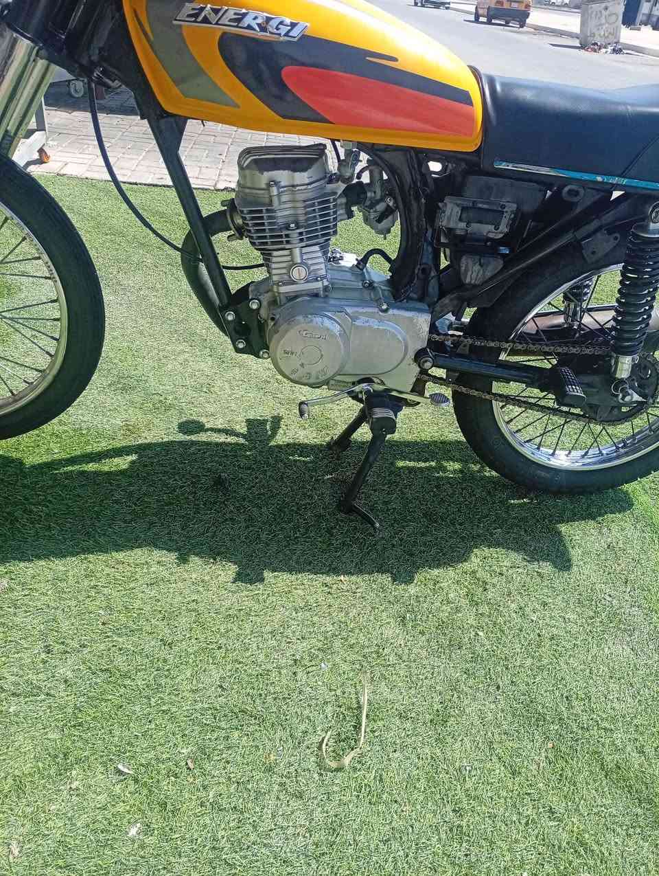 السلام عليكم دراجه للبيع محرك انيرجي اربع نمر موديل 14 دراجه تعميرتها شايله روحها زينه محرك شرط النعومه والقوه شراي يجي خاص ***********)(سعر 325 بها مجال بسيط
