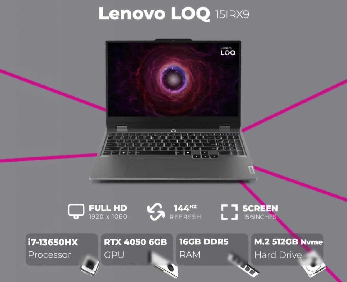 للبيع: Lenovo LOQ 15IRX9
⚙️ المواصفات :

​المعالج: Core i7-13650HX 
​كارت الشاشة: RTX 4050 (6GB) 
​الرام: 16GB DDR5 
​الهارد: 512GB SSD NVMe 
​الشاشة: 15.6 انج، تردد 144Hz 
​📍 المكان: بغداد الكراده 
💰 السعر: مليون 250 و بيها مجال 
📞 للاستفسار: ***********  موجود واتساب
