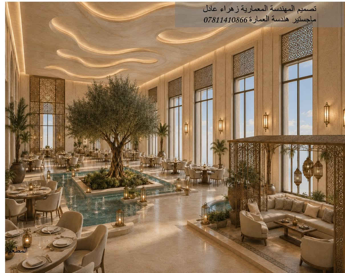 تصميم فندق فاخر مستوحى من العمارة العربية بروح معاصرة،
مستعدون لتصميم وتنفيذ مختلف المشاريع المعمارية السكنية ، الصحية ، والتجارية ... الخ 
"للاستفسار أو التعاون: 
 الاتصال على الرقم ***********
"نحن معكم في كل خطوة… من الفكرة إلى الواقع."
"Architectural Design & Supervision by
Eng. Zahraa Adel | المهندسة المعمارية زهراء عادل"
العنوان : محافظة الديوانية
