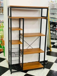 رفوف خشب ومعدن • ٨٠×٣٠×١٤٠ • ابيض اسود صاجي