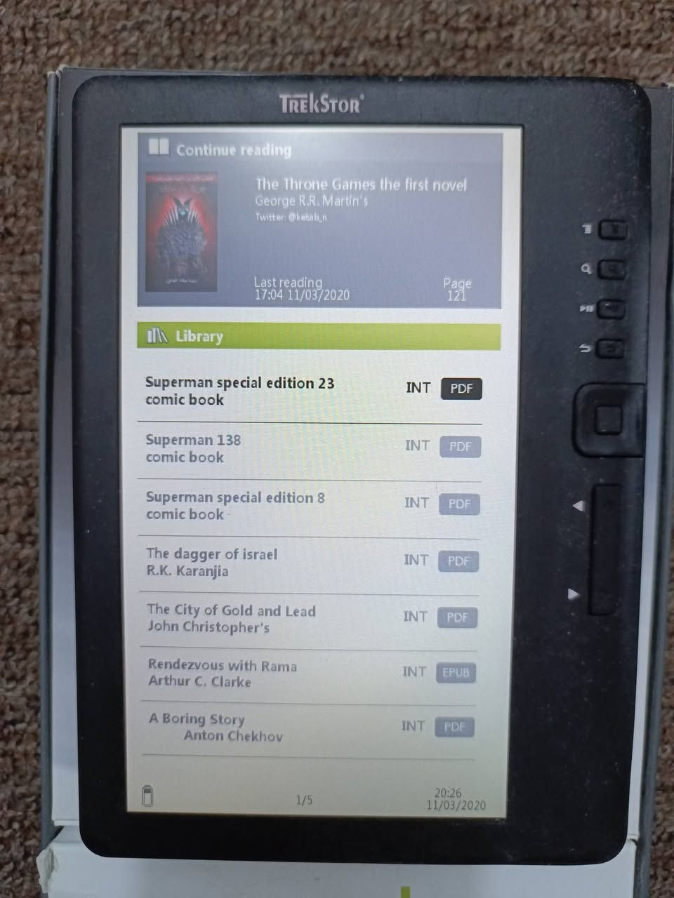 قارئ كتب الكترونية جهازين :
1. جهاز نوك بوك شاشة اسود وابيض بطارية ممتازة تدوم اسبوعين 25 الف 
2. جهاز تركستور شاشة ملونة وبيه مشغل موسيقى على الهيدفون 35 الف


**إذا كنت صاحب هذا الإعلان وتريد حذفه لأي سبب، رجاءا أرسل رسالة إلى الدعم الفني**