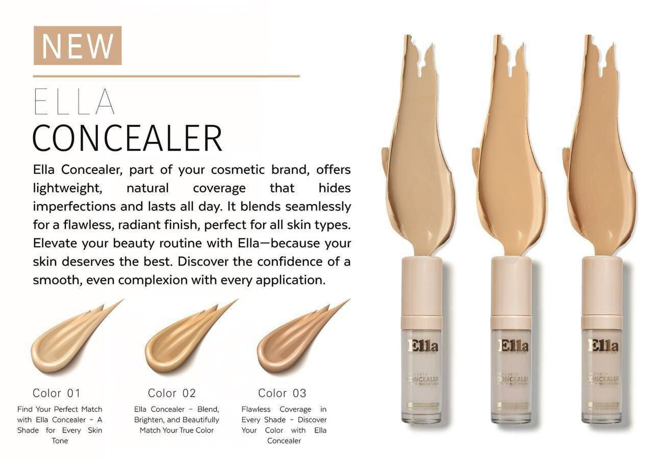 ✨ كونسيلر ELLA – تغطية طبيعية وثابتة تدوم طوال اليوم!
اختاري الدرجة المثالية لبشرتك من بين 3 ألوان رائعة:

Color 01: لأفتح درجات البشرة – يمنحك إشراقة طبيعية وناعمة

Color 02: لون متوازن يناسب أغلب ألوان البشرة، لتغطية موحدة

Color 03: للألوان المتوسطة إلى السمراء – تغطية دافئة ومثالية

💛 تركيبة خفيفة وسهلة الدمج
💛 يغطي العيوب والهالات والبقع بكفاءة
💛 يدوم طوال اليوم دون تكتل أو تشققات
💛 مناسب لجميع أنواع البشرة


**إذا كنت صاحب هذا الإعلان وتريد حذفه لأي سبب، رجاءا أرسل رسالة إلى الدعم الفني**