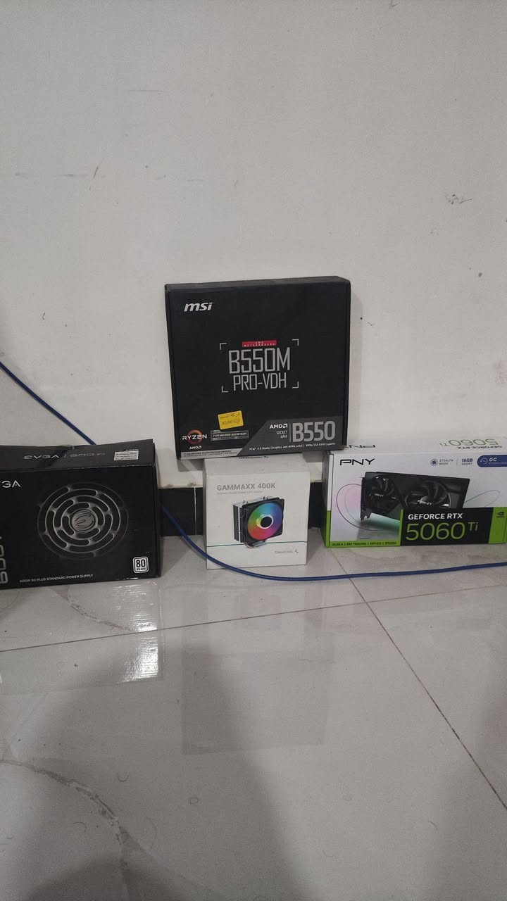 Hi everyone ان شاء الله زينين
عندي اليوم تجميعه PC راقيه والمواصفات كالتالي: 

Gpu: rtx 5060 ti 16gb
Cpu: ryzen 5 5600x
M.B: b550 A pro
SSD: 1TB Nvme 
HDD: 1TB
Ram: 16gb 3200mhz
Power Supply: 600w evga
السعر مليون و350 الف دينار 
بيها مجال حك الجيه وأيضا هديه ماوس وكيبورد وياهن 

وأيضا الي يريد التجميعه ويه المونتير راح تكون بسعر مليون و 600 الف دينار وياها UPS
جميع القطع مكفوله + ويه الكارتونات 

تحياتي للجميع


**إذا كنت صاحب هذا الإعلان وتريد حذفه لأي سبب، رجاءا أرسل رسالة إلى الدعم الفني**
