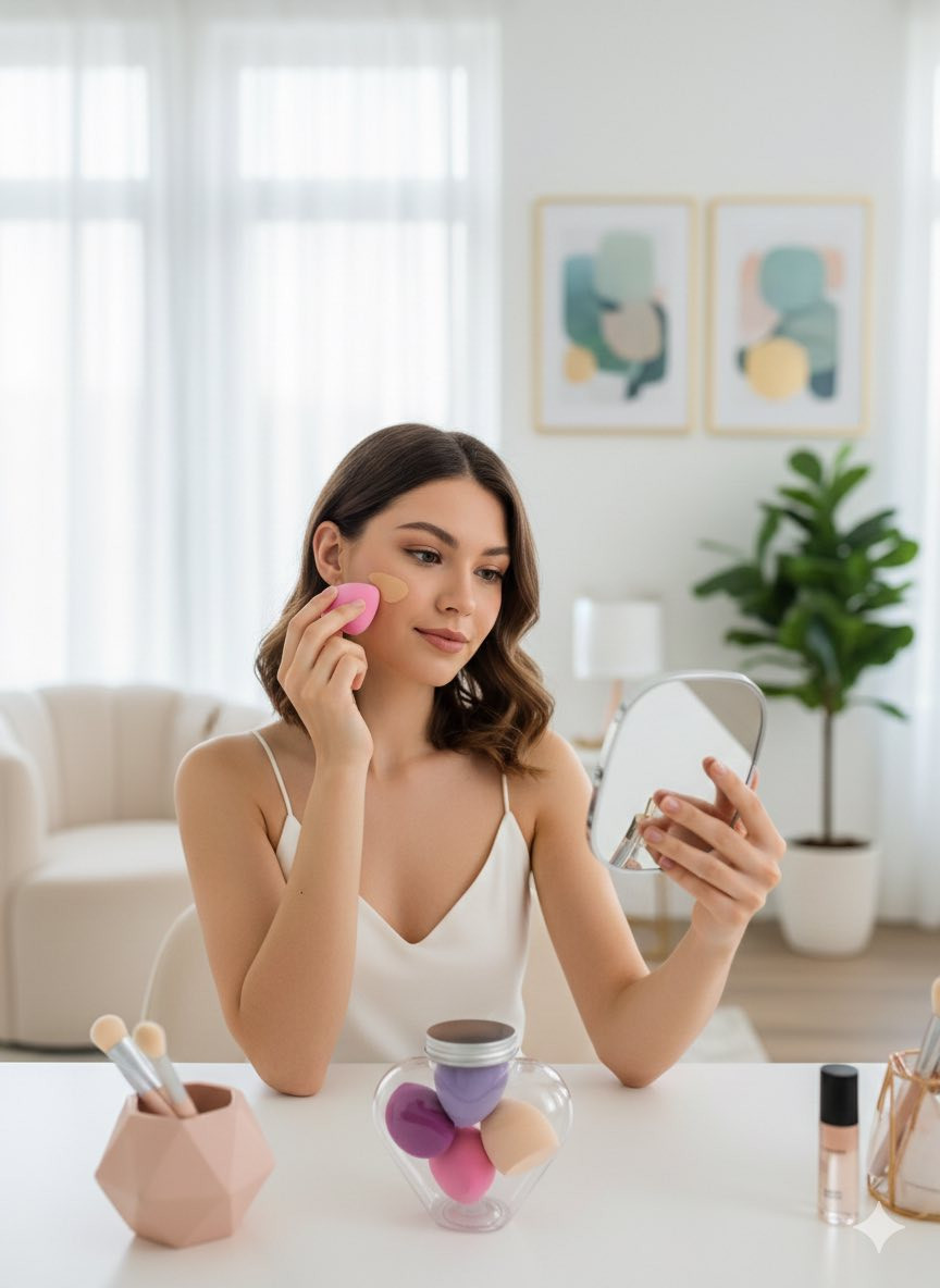 مجموعة من (بيوتي بلندر). 

تُستخدم هذه الإسفنجات لدمج وتوزيع،
  كريم الأساس، الكونسيلر، البودرة، وأحيانًا أحمر الخدود الكريمي والهايلايتر. 
تساعد على دمج المكياج بشكل طبيعي وتمنع ظهور الخطوط أو التكتلات،
أشكال متنوعة (البيضاوي المسطح من جانب) 
لتناسب مختلف مناطق الوجه وتسهل الوصول إلى الزوايا الصغيرة مثل تحت العينين وجوانب الأنف. 

طريقة الاستخدام الأساسية:
تُبلل الإسفنجة بالماء ثم تُعصر جيدًا حتى تصبح رطبة فقط وليست مبللة جدًا. 
يُوضع المنتج على الوجه أو على الإسفنجة، ثم يُستخدم أسلوب الطبطبة (وليس المسح) لتوزيع المنتج ودمجه بسلاسة. 

سعر العلبة 2،000
عنوان بغداداركية وفاضل شارع المسبح العام
توصيل داخل المنطقة مجاناً بغداد والمحافظات 5
للحجز والاستفسار مراسلة الصفحة او الرقم ***********
