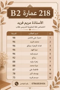 تدريس خصوصي • إنجليزي • عمارة B2