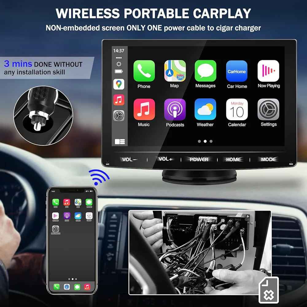 URVOLAX Wireless Carplay Android Auto, 7 inch HD IPS Touch Screen Portable Car Stereo with Airplay Mirror Link, Universal Car Play Support Radio/Bluetooth/Wifi/AUX/FM Transmitter/GPS Navigation

Top highlights
BrandURVOLAX
Connectivity technologyAuxiliary , USB, Wi-Fi
Controller typeAndroid
Special featureBu, Built-In Wi-Fi, FM Tuner
Compatible devicesSmartphone, Speaker
Connector type3.5mm Jack , USB
Wireless/Portable/Universal ● Instead of the traditional 1 din 2 din car stereo, the advanced URVOLAX carplay WITHOUT complicated cable do NOT need any installation skill, power on and hit the road in 3 mins! This NON-embedded wireless carplay voltage is 12-24V and has high compatibility with cars, trucks, vans etc. Place on dashboard or windshield and even different vehicles as you need.
CarPlay / Android Auto ● Easily sync your phone to the 71C car play, WIRELESS access the apps and features such as calls, messages, music, map navigation etc. Allowing screen touch control the 7 inch HD IPS monitor(1024*600) and voice control via Siri or other voice assistant, keep you focusing on the road and enhance your safety while driving.
Android / iOS Mirror Link ● Apple Airplay and Android AutoLink available, screen mirroring any smart phone to a bigger clearer monitor for navigation, youtube videos, movies etc, stay connected and entertained on the way for driver or passengers.
Bluetooth 5.0 ● The LATEST bluetooth version provide you improved sound quality and faster data transfer speeds, simply connect to stream music or answer hands-free phone call with greater ease. USB and micro SD card are also available for this carplay screen infotainment system.
THREE Ways of Audio ● The carplay pro built-in speaker, WIRELESS FM radio transmitter and INCLUDED AUX cable to play through the car speaker directly.
See less
Product specifications
Features & Specs
Item details
Measurements
Warranty
Network Connectivity Technology Auxiliary, USB, Wi-Fi
Controller Type Android
Other Special Features of the Product Bu, Built-In Wi-Fi, FM Tuner
Compatible Devices Smartphone, Speaker
Connector Type 3.5mm Jack, USB
Audio Output Mode Stereo
Surround Sound Channel Configuration 2.0
Video Encoding Format H.264, H.265
Output Power 180 Watts
Wattage 180 watts
Number of Channels 4
Output Wattage 180 Watts
Supported Internet Services Airplay
Control Method Touch, Voice
Audio Output Type Speakers
Wireless Technology Type Bluetooth
Format WAV, WMA
Product image gallery السليمانية, العراق


**إذا كنت صاحب هذا الإعلان وتريد حذفه لأي سبب، رجاءا أرسل رسالة إلى الدعم الفني**