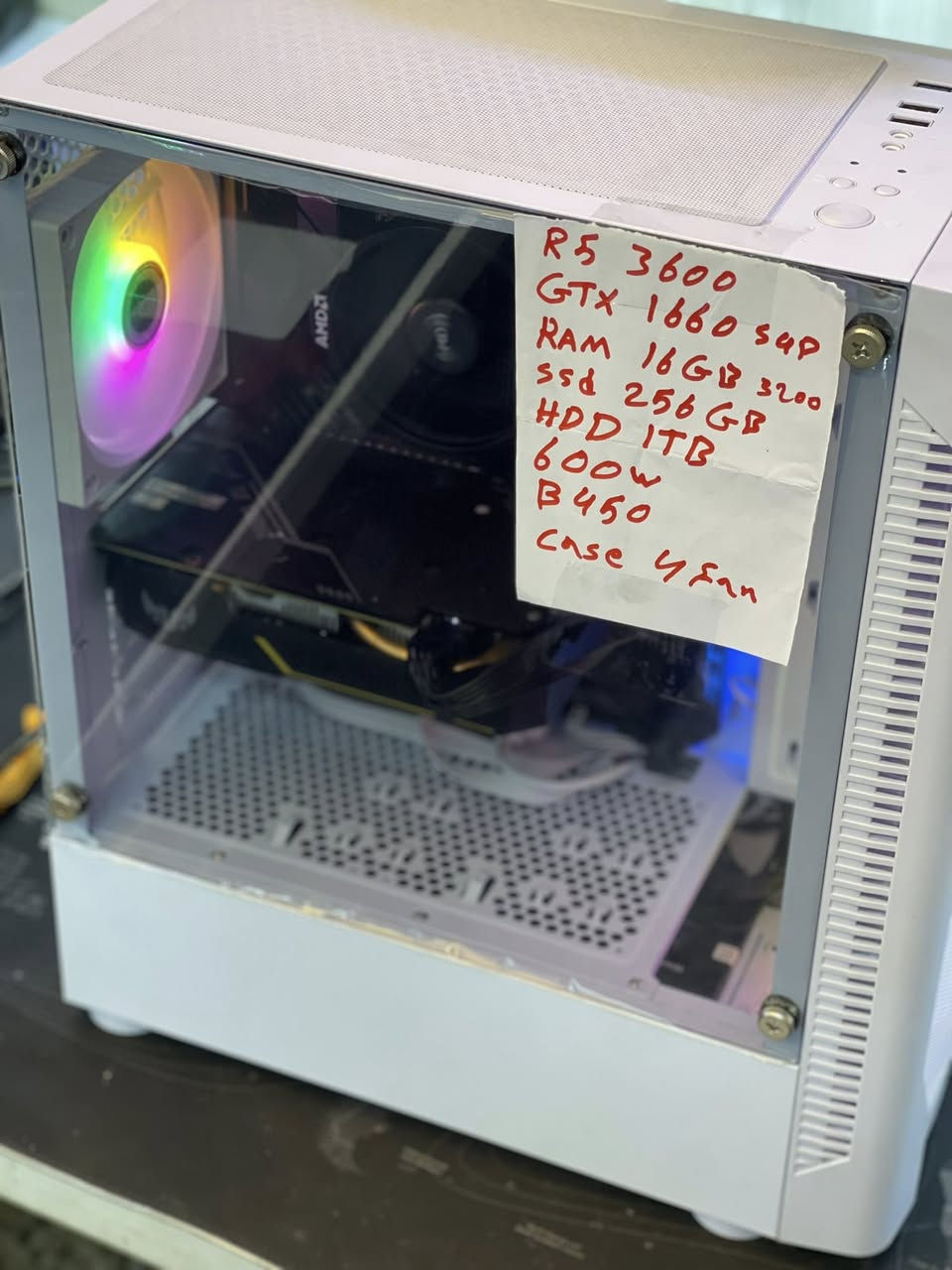 السلام عليكم
تجميعات مستخدمة للبيع
بمختلف المواصفات والاسعار 
كفالة كاملة ضمان اسبوع
للتواصل *********** واتساب 

‏1: Ci5 10400f
Rx 6600 8gb
Ram 16gb
Ssd 128gb
Hdd 1tb
H510
550w
Case 4fan
750 الف

‏2: R5 5500
Rtx 2070 super 8gb
Ram 16gb 3600mhz xpg rgb
M.2 512gb
B450m asus 4slot ram
550w
Case 4fan
900 الف

‏3: Ci5 10400f
H510
Ram 16gb
Rtx 3050 8gb 
Ssd 256gb
Hdd 1tb 
500w
Case 4fan
750 الف

‏4: R5 5500
Rtx 2060 super 8gb zotac 3fan
Ram 16gb
B450
M.2 512gb
650w
Case 4fan
750 الف

‏5: R5 2600x
Gtx 1060 6gb msi
Ram 16gb corsair
M.2 256gb 
Hdd 500gb
B450 msi
500w azza
Case 4fan
550 الف

‏6: R5 5500
Rtx 3060 12gb
B550
Ram 16gb t-force 3600
M.2 128gb
Hdd 1tb
650w
Case 4fan rgb LianLi
1،000،000 الف

‏7: Ci5 12400f
Rtx 5060ti 8gb
Ram 16gb 5600mhz no rgb
M.2 512gb
Hdd 1tb
B760 d5
750w
Case 4fan rgb
Cooling 360mm
 1،650،000 الف

‏8: Ci5 13400f
Rtx 3070 8gb
Ram 16gb 3200
M.2 512gb
650w
H610
Case 4fan rgb
1،250،000 الف

‏9: Ci5 10400f
Rtx 2060super 8gb
Ram 32gb 2666
M.2 512gb
Hdd 1tb
H510
650w
Case 4fan
850 الف

‏10: R5 5600g
Rtx 3050 8gb asus 
3200 Ram 16gb
M.2 512gb
750w
B450
Case 4fan
800 الف

‏11: Ci5 12400f
Rtx 3060 12gb
H610
Ram 16gb 3200
M.2 512gb
650w
Case 4fan
1،000،000 الف

‏12: R5 3600
Gtx 1660 super 6gb tuf gaming 
B450 tuf gaming 
Ram 16gb 3200mhz rgb
Ssd 256gb
Hdd 1tb
600w
Case 4fan
550 الف

‏13: Ci9 12900k
Rtx 3080 12gb galax
Ram 32gb 3200mhz juhor
M.2 1tb lexer nm620
Z690 msi pro ddr4
800w deepcool 
Cooling 360mm deepcool Ls720 digital 
Case mass m16 7fan
2،000،000 الف

‏14: Ci5 9400f
Gtx 1650 super 4gb
Ram 16gb
M.2 256gb
Hdd 500gb
500w
H310
Case 3fan
500 الف

‏15: R5 3600
Rx 570 8gb
Ram 16gb
Ssd 256gb
Hdd 500gb
550w
B450
Case 4fan rgb
500 الف

‏16: Ci5 11400f
Rtx 3060 12gb tuf gaming 3fan
Ram 16gb 3200mhz corsir rgb
H510 asus prime 
M.2 512gb 
Hdd 1tb
700w the rock
Cooling 240mm 
Case 5fan rgb sama
1،000،000 الف

‏17: R9 3900x
Rtx 2080super Msi x trio 
Ram 16gb 3200mhz corsir rgb
M.2 512gb
Hdd 1tb
X470 msi
800w coolrmaster gold
Cooling 120mm
Case 7fan rgb
1،150،000 الف

ضمان اسبوع صيانة فقط
