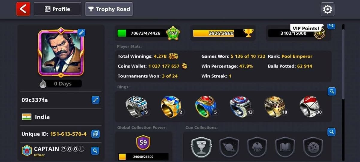 For Sale | Premium and Clean 8 Ball Pool Account. If you're looking for a well-organized and ready-to-play account, this is an unmissable opportunity! Account specifications: Level 158, over 1 billion coins, total winnings 4.27B, 9 Legendary Signals, +135% XP Bonus, Entry Fee Payback up to 54%, CCP: 59, over 5,100 wins, hoops, hobby rings, and a premium collection. The account is clean and ready for transfer. Ideal for those who want to start with a strong account without the hassle of building up. For inquiries, contact @l_sls

WhatsApp ***********

