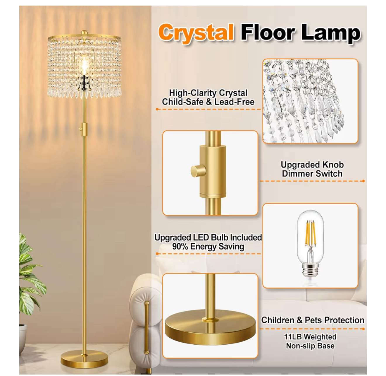 Upgraded】 Dimmable Crystal Floor Lamps for Living Room, 1000LM LED Bulb Included, Standing Lamp with Knob Switch, Tall Gold Pole Light for Bedroom Nursery Office Corner Reading Irving, TX


**إذا كنت صاحب هذا الإعلان وتريد حذفه لأي سبب، رجاءا أرسل رسالة إلى الدعم الفني**