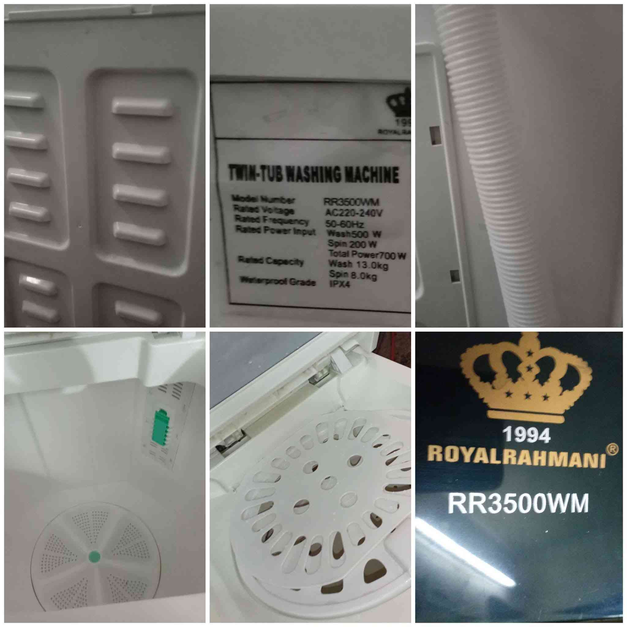 المواصفات:
 * الحجم: 35
 * اللون: أسود
 * الحالة: استعمال مرتين فقط

 * الميزات:
   * بلازما ضد الكسر
   *  دبل ماطور للغسل والتنشيف
   * ماطور نحاس 100٪؜
   * دبل غلاف بلاستك
   *  غلاف لوحة التحكم
   * تغسل بطانية أم نفرين 
   *  اقتصادية في استهلاك الكهرباء

 * الموديل: RR3500WM
 * الطاقة:
   * تيار متردد: 220-240 فولت
   * التردد: 50-60 هرتز
   * طاقة الغسيل: 500 وات
   * طاقة الدوران: 200 واط
   * إجمالي الطاقة: 700 واط
 * سعة الغسيل: 13.0 كجم
 * سعة الدوران: 8.0 كجم

 * الضمان: لمدة سنة
السعر: 185
العنوان: بغداد
ملاحظة: لا يوجد توصيل. بغداد, العراق


**إذا كنت صاحب هذا الإعلان وتريد حذفه لأي سبب، رجاءا أرسل رسالة إلى الدعم الفني**