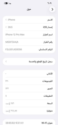 السلام وعليكم 12برو ماكس عربي شرق اوسط  A/AA محدث اخر تحديث  ذاكره 256...