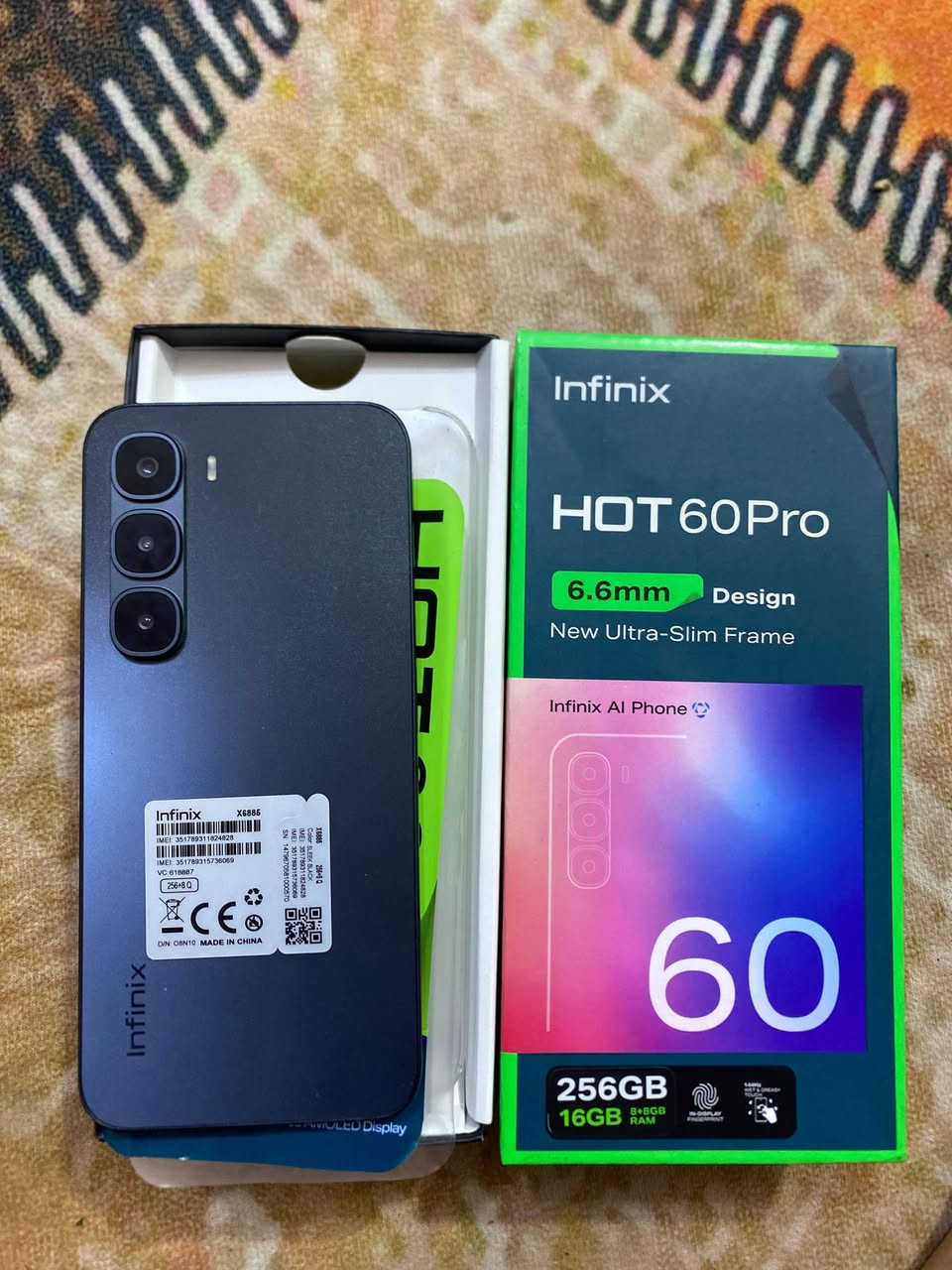 lnfinix HOT 60 Pro
البطارية 5160
الكامرة الامامية 13M
الكامرة الخلفية 50M
 الشاشة 6.78
إصدار Android 15
وحدة المعالجة المركزية Helio G200
منفذ البطاقة شريحتين 2
بدون ملحقات فقط كارتون وياه 
( سعر راسلني ع خاص )
جديد ستعمالة شهر فقط


**إذا كنت صاحب هذا الإعلان وتريد حذفه لأي سبب، رجاءا أرسل رسالة إلى الدعم الفني**