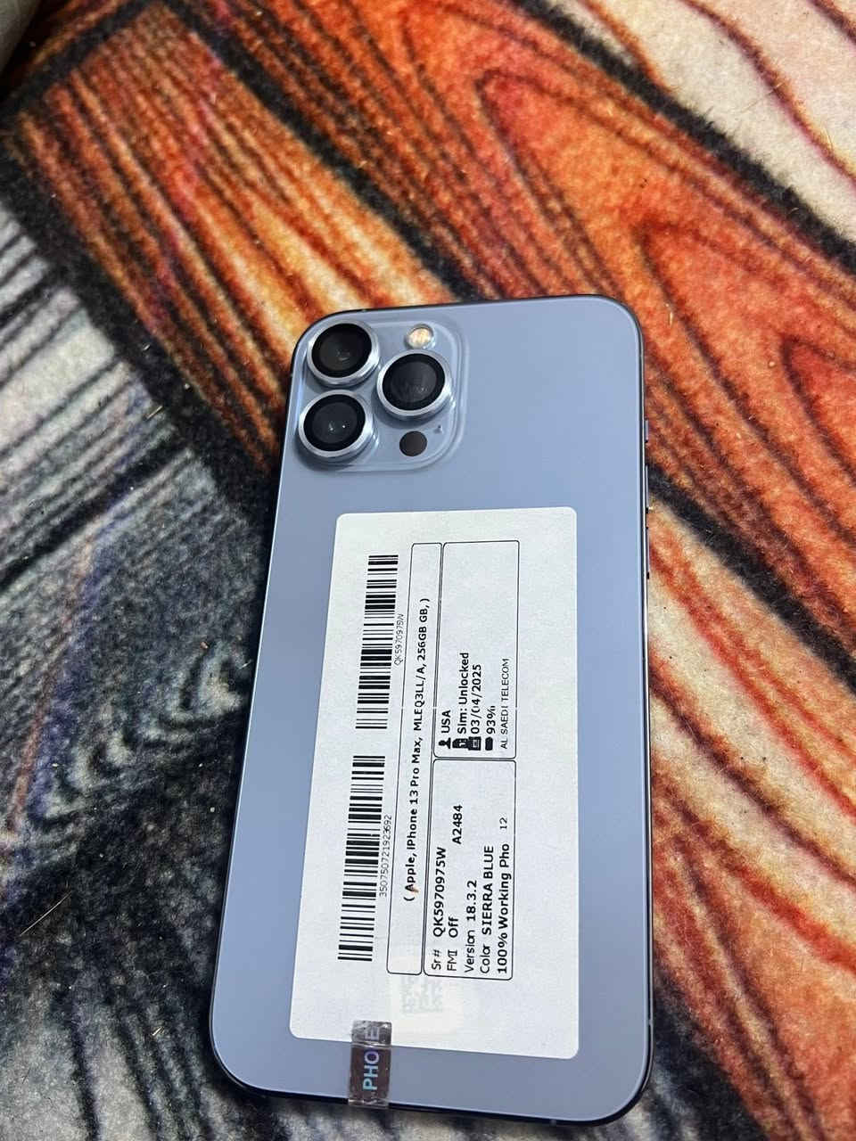 السلام عليكم ايفون 13برو ماكس مكفول من كلشي البطاري 93نسخه امريكي العنوان بابل القاسم رقم  ***********
