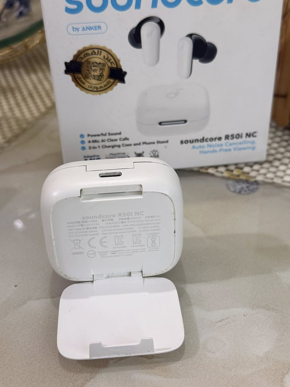 ايربود انكر R50i NC
ضمان عين الفهد 
ضد المي 
يدوم45ساعه
بي 4مايكروفونات ذكيه ولمس
سعر الجديده 50
سعر البيع 25
شراي يتصل ***********
مكاني كوووت
