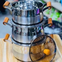 سيت قدور ستانلس • أغطية عسلي • يدات خشب مقاومة