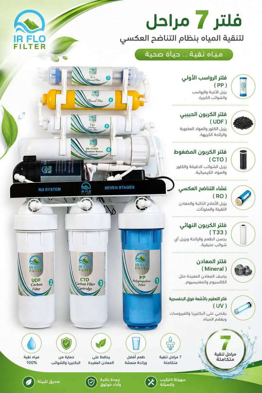 منظومة تنقية المياه صنع في الاردن   🔥🔥 
 

# اصلي

- نظام لتنقية المياه بست مراحل بتقنية التناضح العكسي،

- مضخة قوية فائقة الجودة وعديمة الضوضاء لمزيد من الراحة.
- جميع الأجزاء مصنوعة من مواد آمنة.

 #توصيل_جميع_محافظات_العراق


**إذا كنت صاحب هذا الإعلان وتريد حذفه لأي سبب، رجاءا أرسل رسالة إلى الدعم الفني**