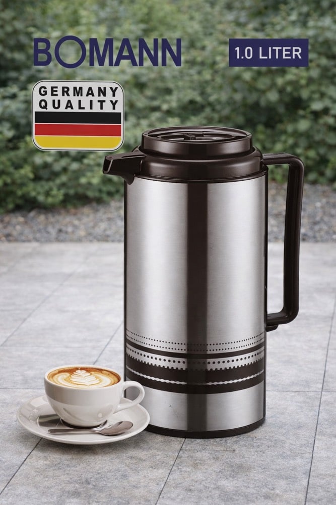 الاسم: ترمس حراري من BOMANN 
الوصف: 
 حراري من BOMANN بسعة 1 لتر، مصنوع من الستانلس ستيل عالي الجودة للحفاظ على حرارة المشروبات لفترة طويلة. يتميز بتصميم أنيق ومقبض مريح وسهولة في الاستخدام، مناسب للقهوة والشاي والمشروبات الساخنة والباردة