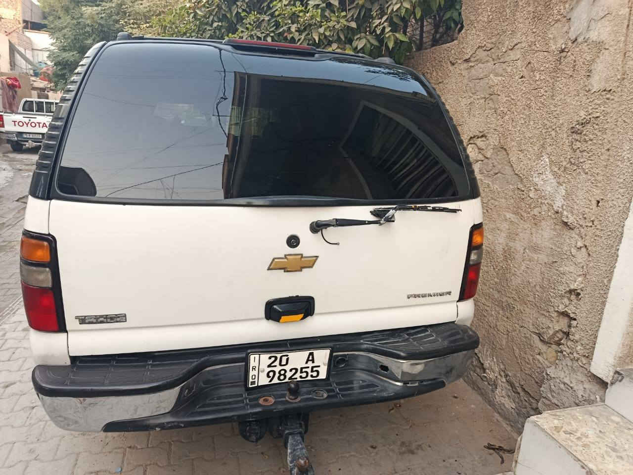 شوفرليت تاهو طويلة فحل موديل 2001
تبريد مكينه تخم تاير كله جديد 
الباب الخلفي دلعه
مكاني بغداد ساحة عدن 
بسمي رقم ديالى إنكليزي بسمي 
لون أبيض ***********
السعر 80بيها مجال للشراي
