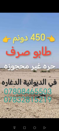 طابو صرف • الديوانية الدغارة • ٤٥٠ دونم