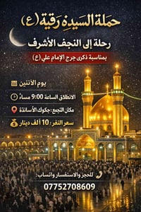 حملة السيدة رقية (ع) رحلة إلى النجف الأشرف بمناسبة ذكرى جرح الإمام علي...