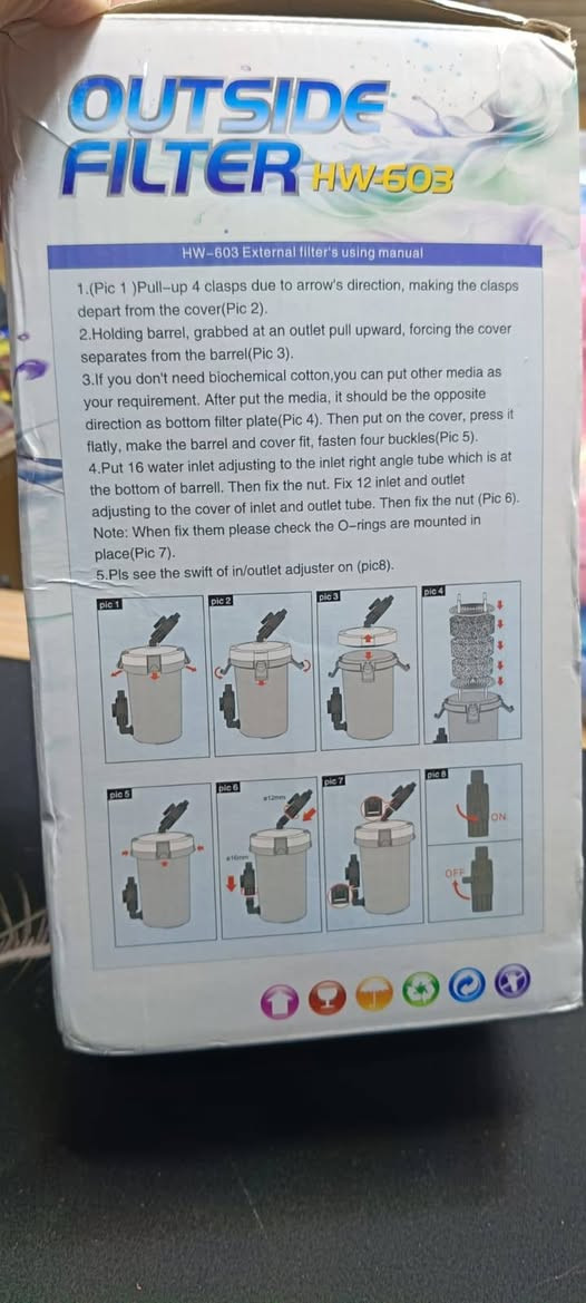 السلام عليكم ورحمة الله وبركاته 
 المنتج هو مرشح حوض سمك خارجي من علامة Sunsun التجارية. 
الموديل: HW-603 (أو HW-503 كما هو مكتوب على الصندوق).
الاستخدام: يمكن استخدامه بشكل مستقل أو بالاقتران مع مرشح خارجي آخر.
نوع المياه: مناسب للمياه العذبة والمالحة.
المميزات: يتميز بتصميم أنيق وسهل التركيب والاستخدام، مع تدفق كبير للمياه.
السعر ٢٠ الف مع التوصيل


**إذا كنت صاحب هذا الإعلان وتريد حذفه لأي سبب، رجاءا أرسل رسالة إلى الدعم الفني**