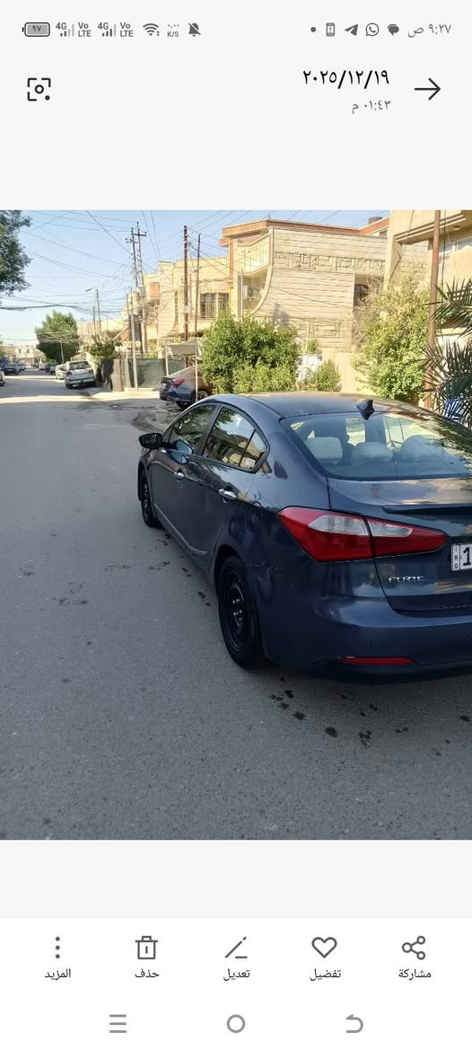 كيا فورتي رقم بغداد دولي موديل 2015 محرك دوش السعر 98 وبيها مجال موبايل ***********
