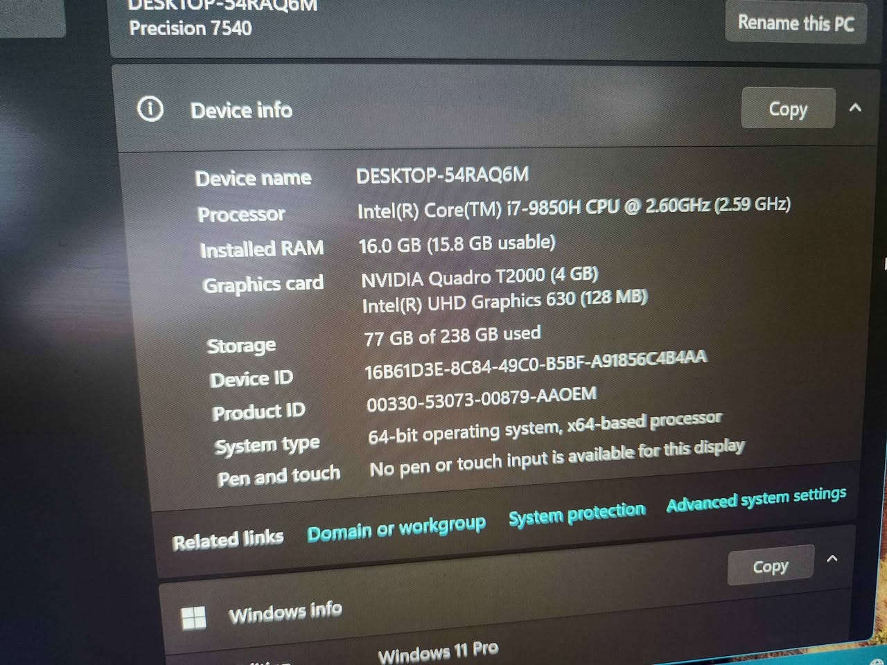 لابتوب dell كور 7h, رام 16، هارد 256 ssd, شاشة حجم 16، كارت شاشة 4GB Quadro T2000.

*********** بي واتساب

ملاحظة: الوايفاي عطلان لكن بيها وايفاي 6.0 خارجي شغال. كربلاء, العراق
