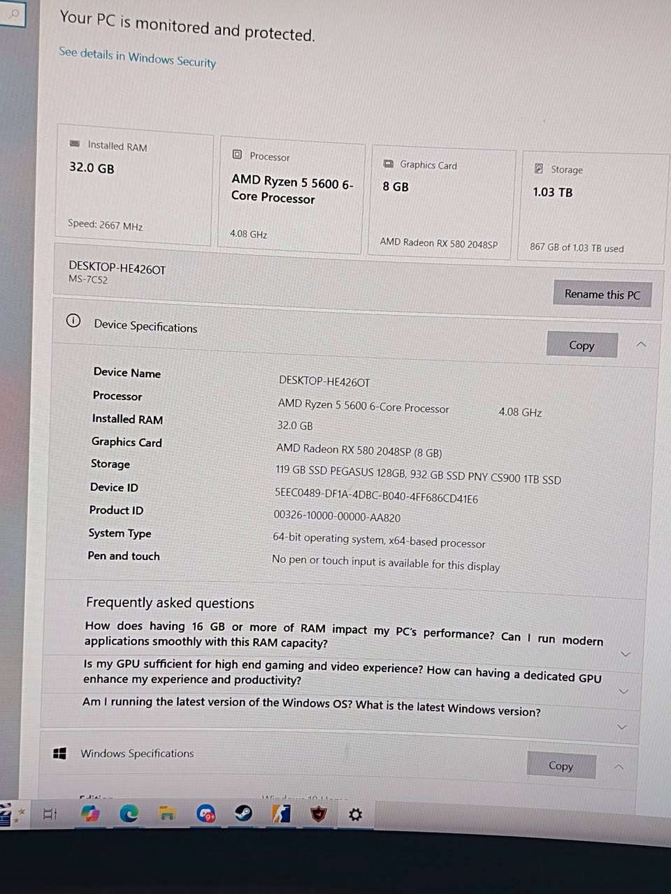 pcمواصفات
RAM            32 16*2 KLiSER
M .bord      B450 MSi
Power         750W GX SPORT
CpU         R5 5600 AMD
GPU       RX 580 G8 DDR5
M.2          128G للنضام
SSD        PNY 1 T
السعر   666 الف


**إذا كنت صاحب هذا الإعلان وتريد حذفه لأي سبب، رجاءا أرسل رسالة إلى الدعم الفني**