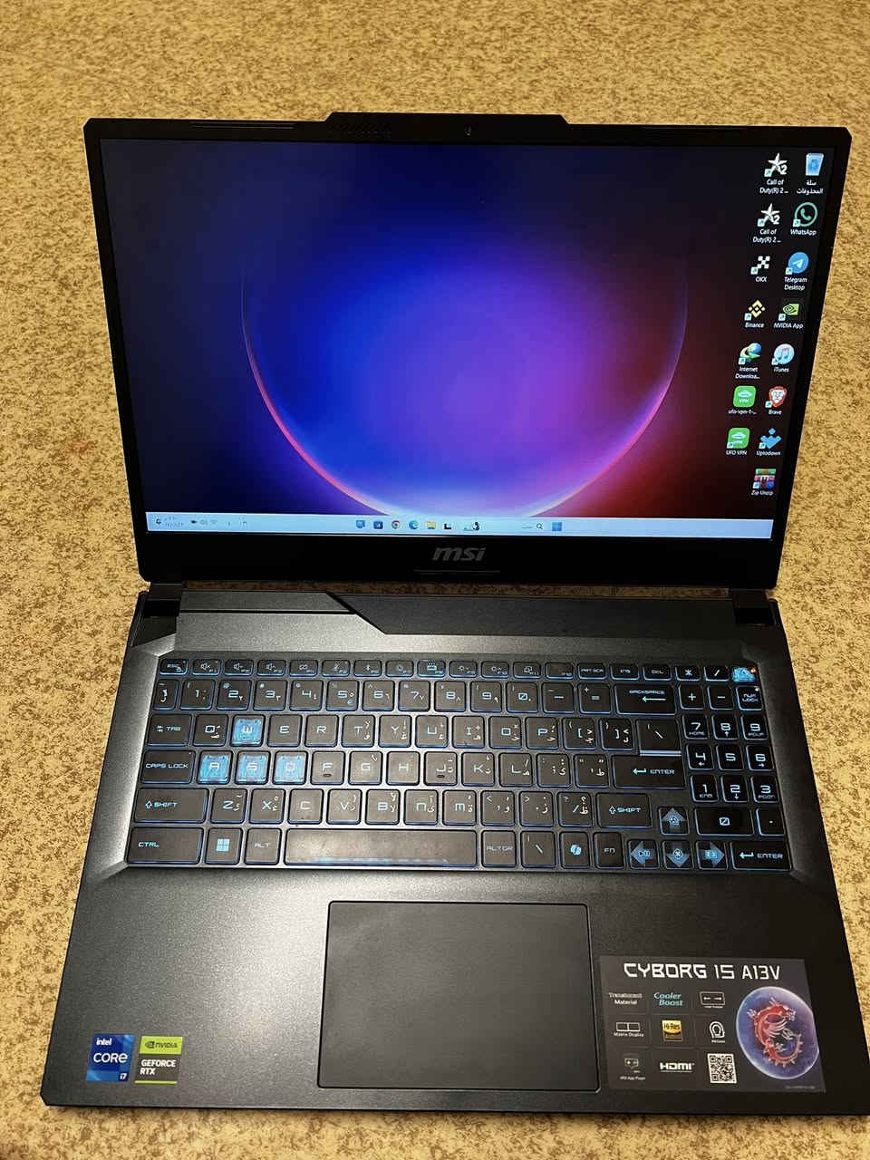 سلام عليكم 
Msi Cyborg15 A13V 
المعالج Intel CoreTM i7-13620H
ذاكرة عشوائية 16GB
كرت الشاشة NVIDIA GeForce RTX 4050 
هارد (SSD) 512GB 
شاشة 15.6 Full HD 
نظام Windows 11 Pro
سعرها 1,100,000 مليون و مية الف 
مكاني بغداد ***********
